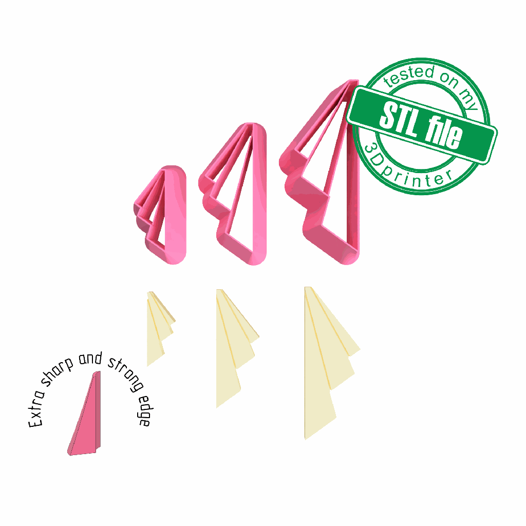 Origami style triangle with embossing, 3 Sizes, Digital STL File For 3D Printing, Polymer Clay Cutter, Earrings, Cookie, sharp, strong edge