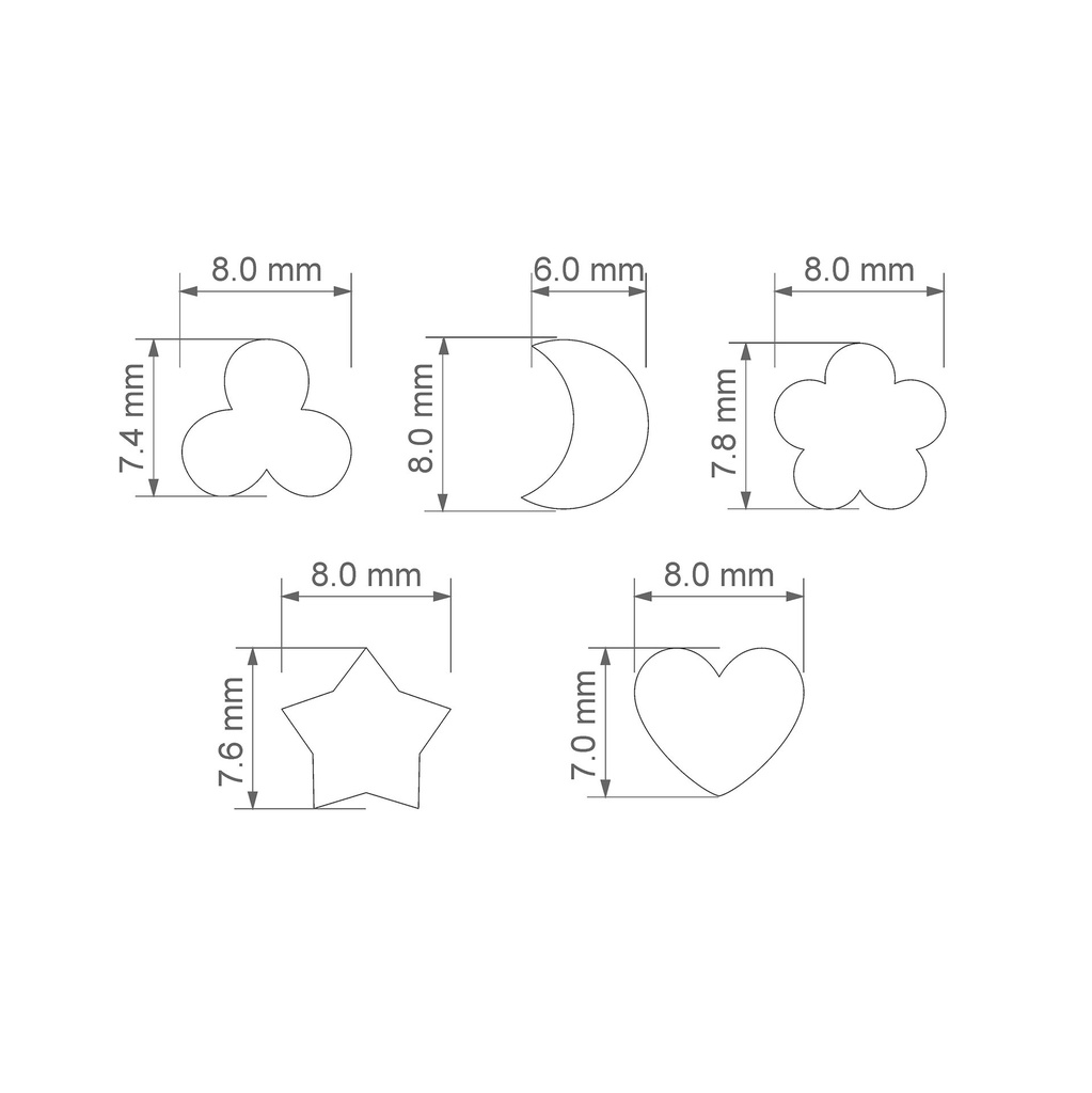 Polymer Clay Micro Cutter, Tiny Stud, Super Bundle # 4, Digital STL File For 3D Printing, Moon, Heart, Flower, Star, 5 different designs