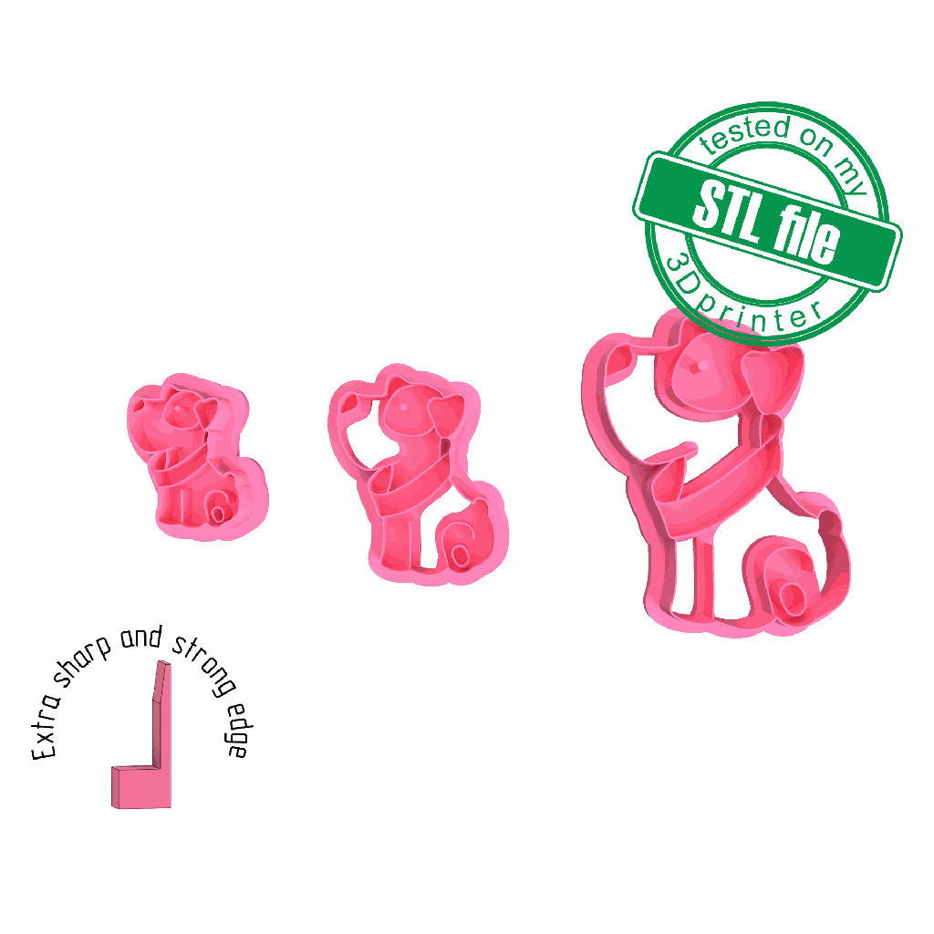Puppy3, cute pets collection, 3 Sizes, Digital STL File For 3D Printing, Polymer Clay Cutter, Earrings, Cookie, sharp, strong edge