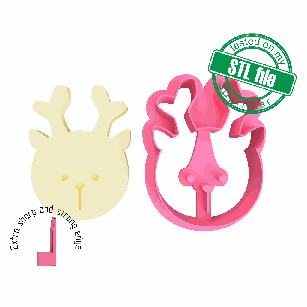 Reindeer, Winter, New Year, 3 Sizes, Digital STL File For 3D Printing, Polymer Clay Cutter, Earrings, Cookie, sharp, strong edge