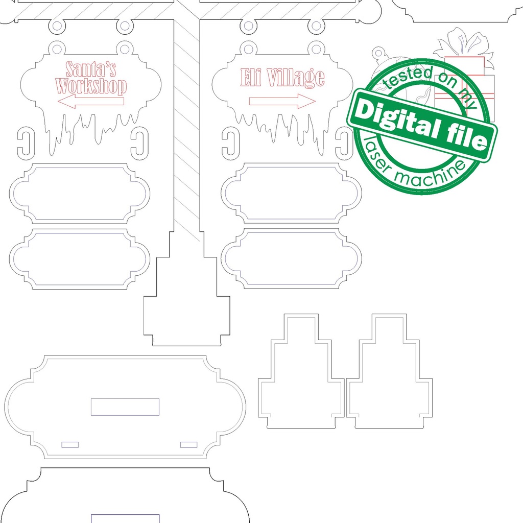 SVG, DXF Laser cut files Dollhouse miniature Christmas Sign North Pole Village, Santa's Workshop, Elf village, Christmas decor, Glowforge