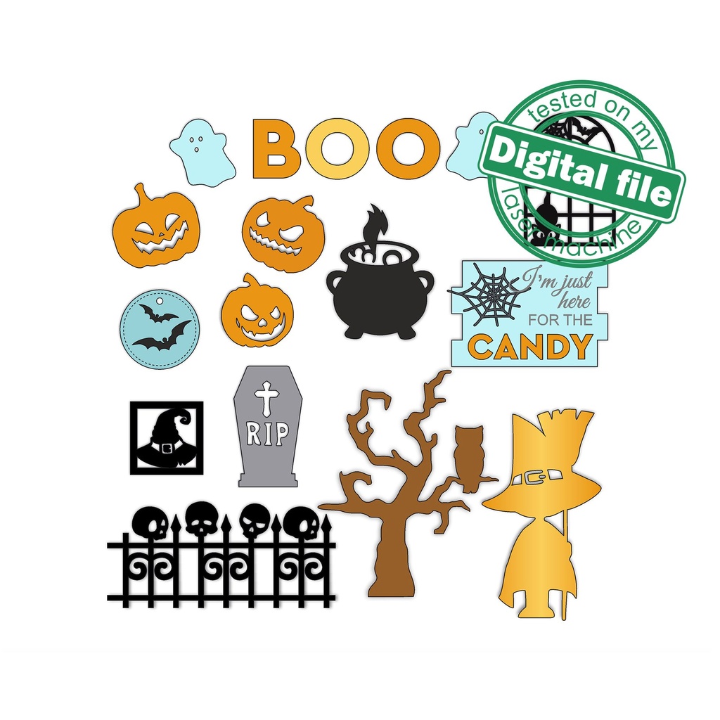SVG, DXF Laser cut files Halloween tiered tray decor, Mega Bundle Sign Pack, Diy paint kit, Basket tags, Material thickness 3.2 mm