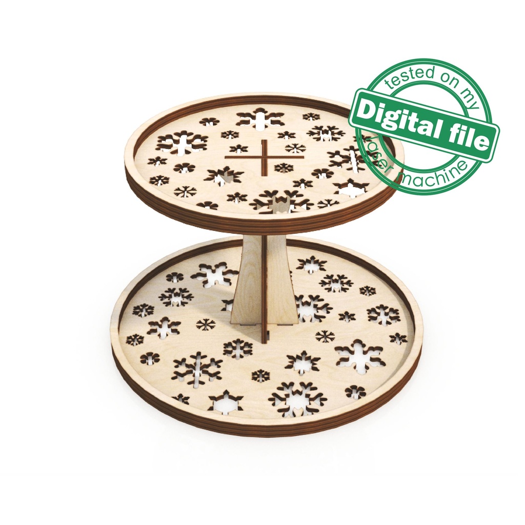 SVG, DXF Laser cut files Two Tiered Trays with Snowflakes, Interchangeable plates, Farmhouse, tiered tray bundle, Christmas decor