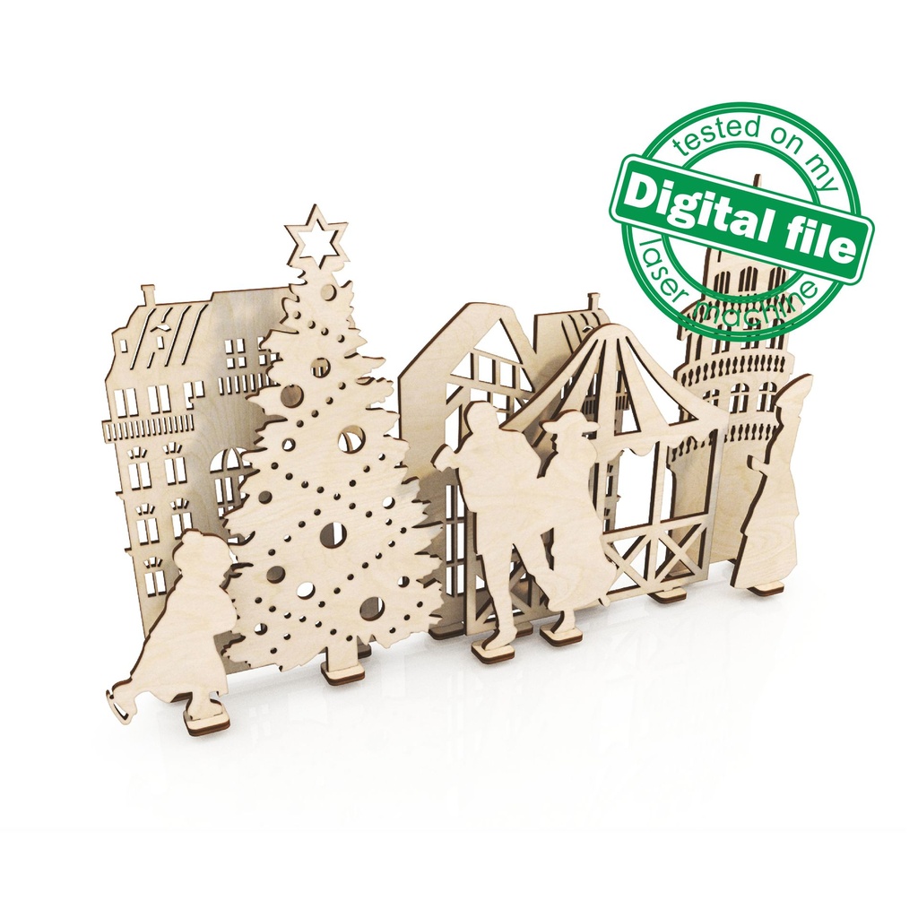 SVG, DXF laser cut files Advent calendar 24 or 30 days Old town, Cristmas fair, Glowforge, Christmas decor ideas, Material 3.2 mm (1/8 in)