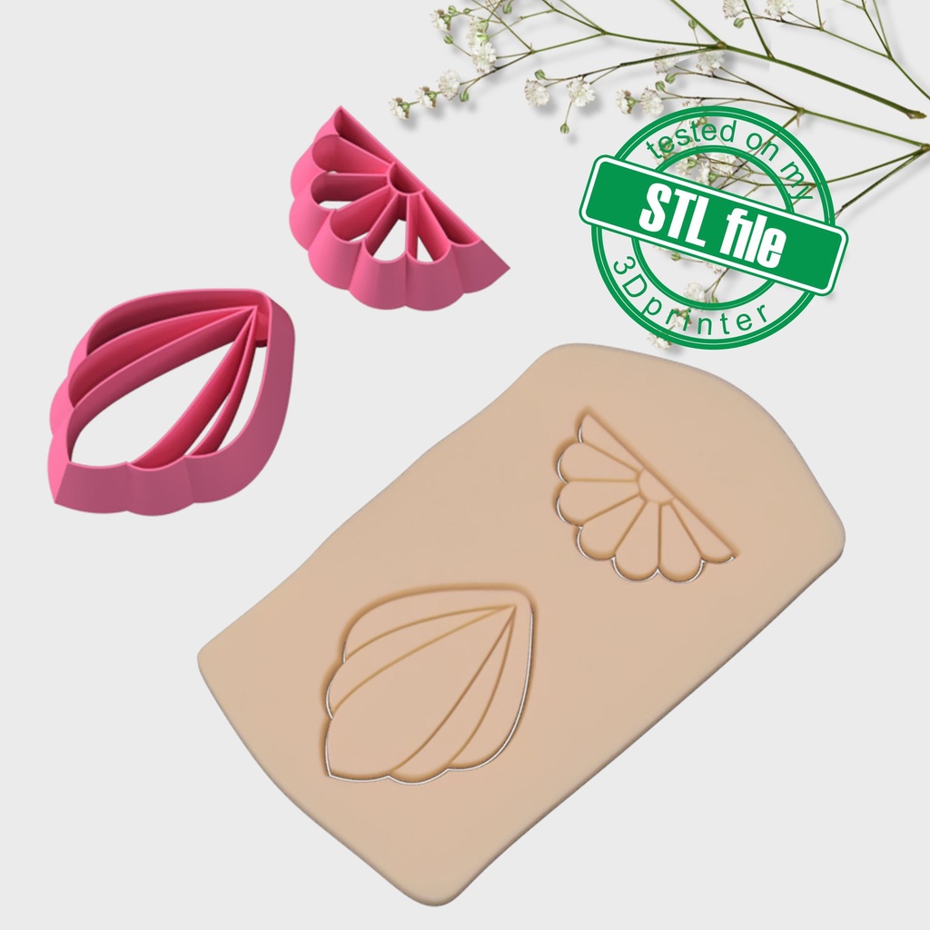 Scallop Flower Combo #9, Digital STL File For 3D Printing, Polymer Clay Cutter, Earrings, 2 different designs