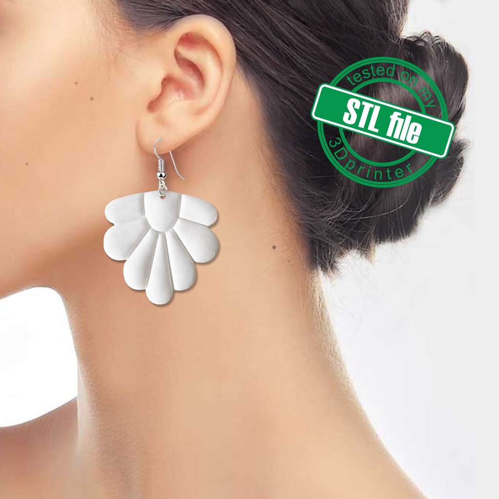 Scallop Flower Combo with Arch Polygon #6, Digital STL File For 3D Printing, Polymer Clay Cutter, Earrings, 2 different designs