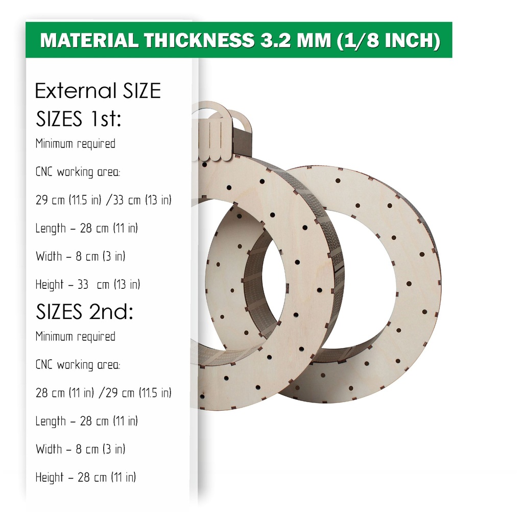 Two Different designs Christmas wreath Template DXF, SVG files for laser, Light-Up Christmas Ornament, Material thickness 1/8 inch (3.2 mm)