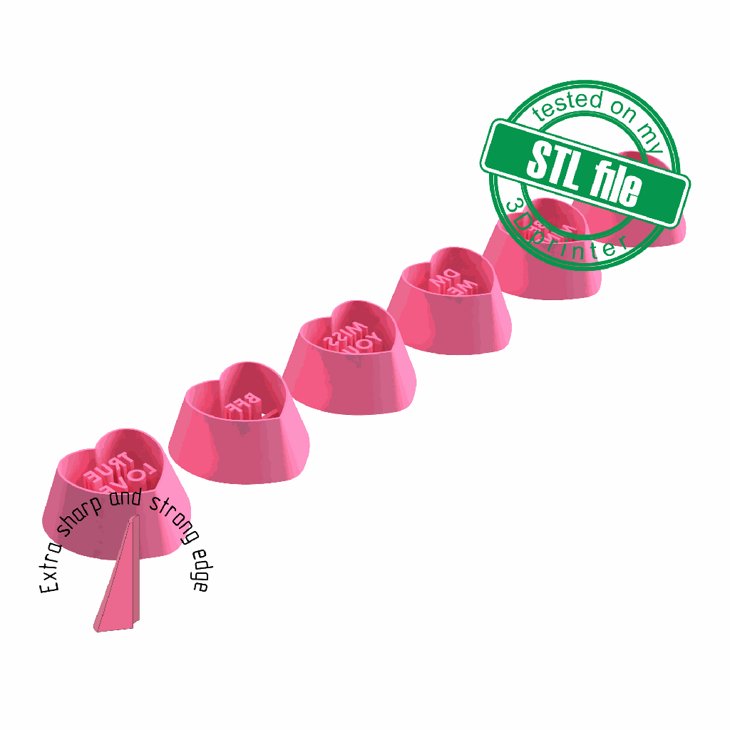 STL file Valentine Heart Cutters and Stamp 30 mm, 15 Stamps