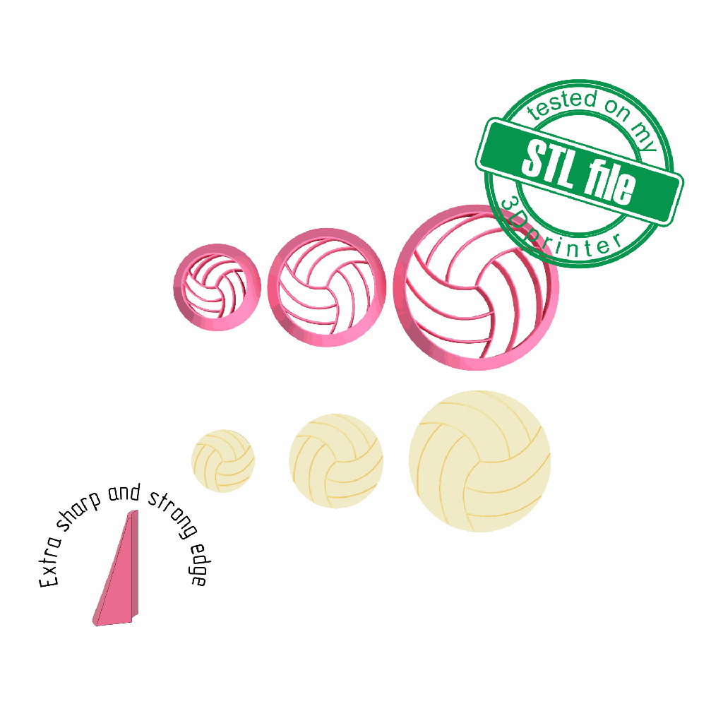 Volleyball ball, Football mom collection, 3 Sizes, Digital STL File For 3D Printing, Polymer Clay Cutter, Earrings,Cookie, sharp,strong edge