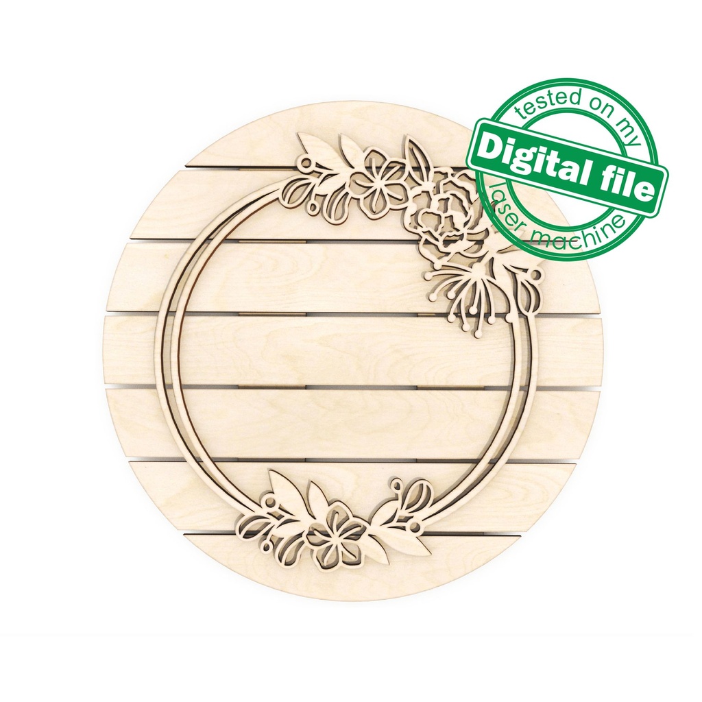 SVG, DXF, PDF Laser cut files, Interchangeable  Floral Round Custom Name Wood Sign, Nursery Decor, Glowforge, door hangers template