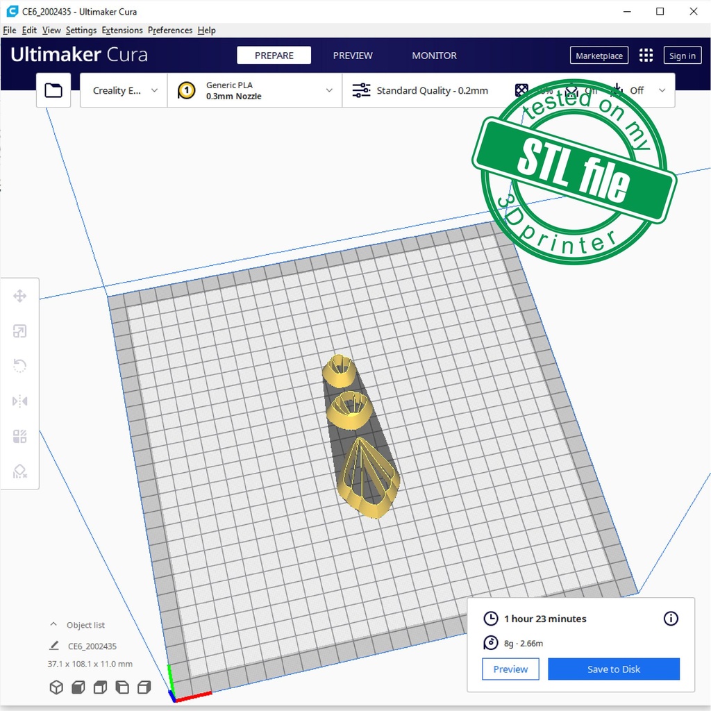 Scallop Combo #7, Flower, Digital STL File For 3D Printing, Polymer Clay Cutter, Earrings, 3 different designs