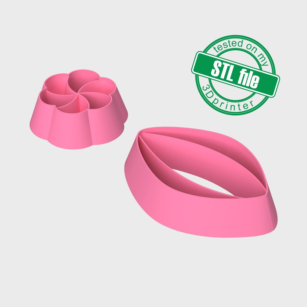 Scallop Flower Combo # 8, Digital STL File For 3D Printing, Polymer Clay Cutter, Flower Earrings, 2 different designs