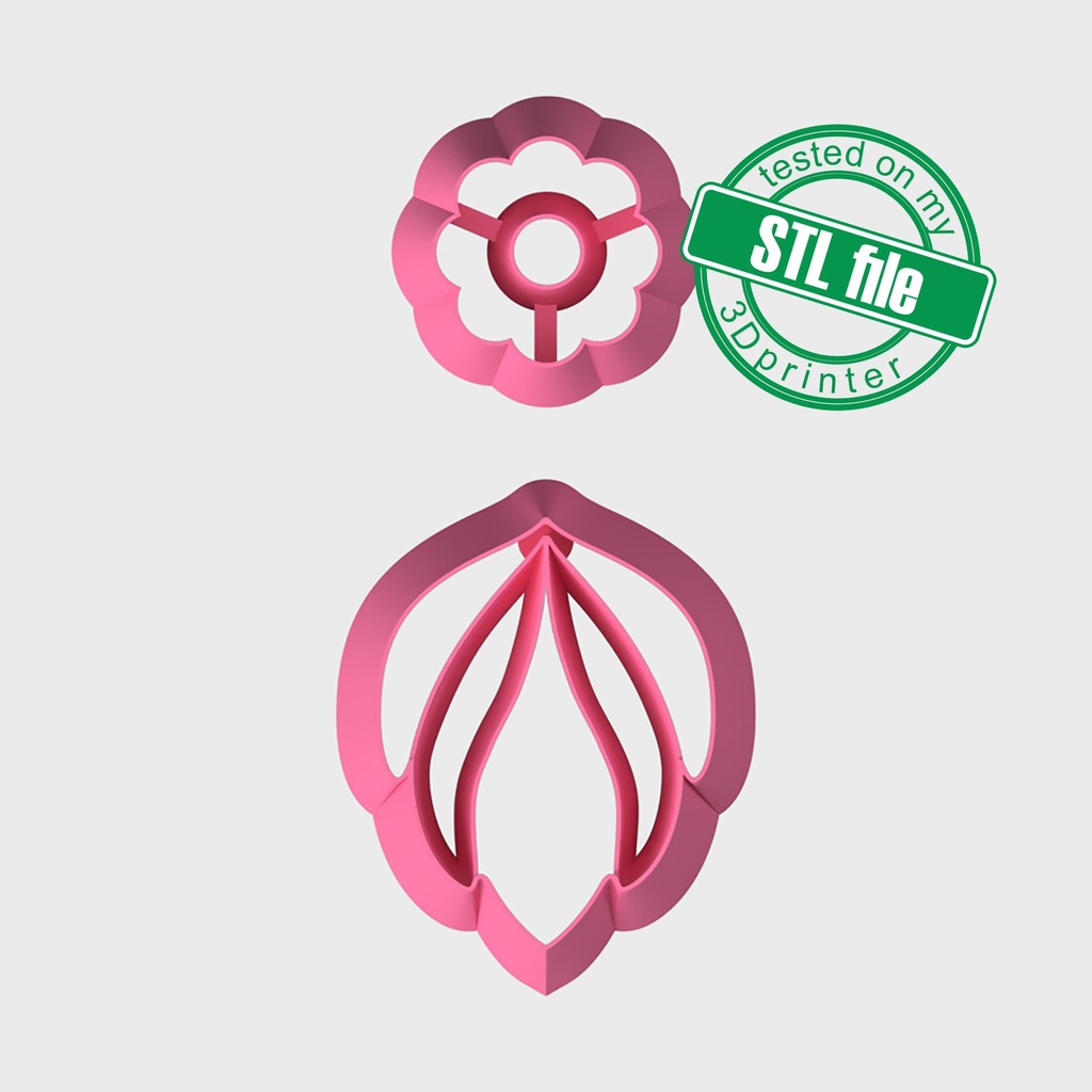 Scallop Flower Combo #11, Digital STL File For 3D Printing, Polymer Clay Cutter, Earrings, 2 different designs