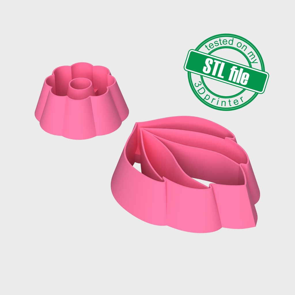 Scallop Flower Combo #11, Digital STL File For 3D Printing, Polymer Clay Cutter, Earrings, 2 different designs