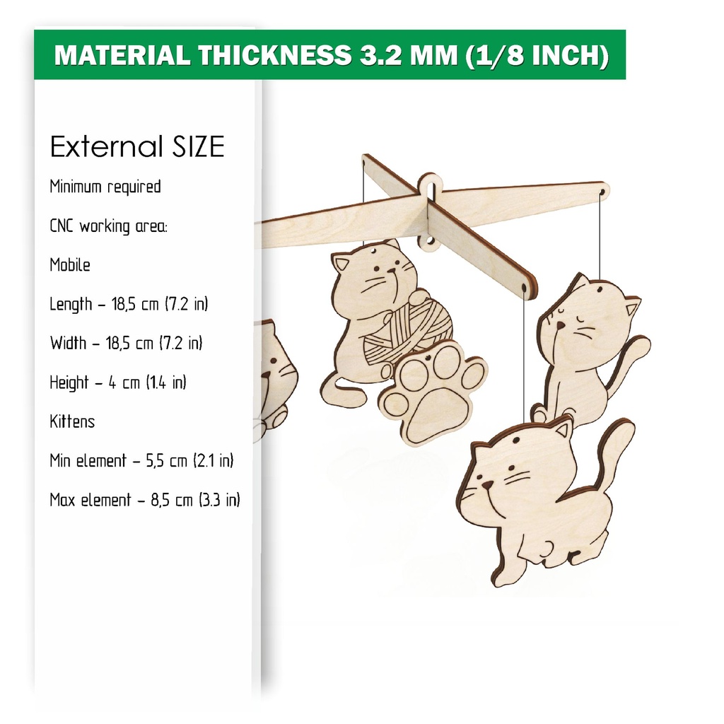 DXF, SVG files for laser baby mobile, Paint your own Kittens Nursery decor, Ready to paint, Kids craft and activity, Material 1/8'' (3.2 mm)