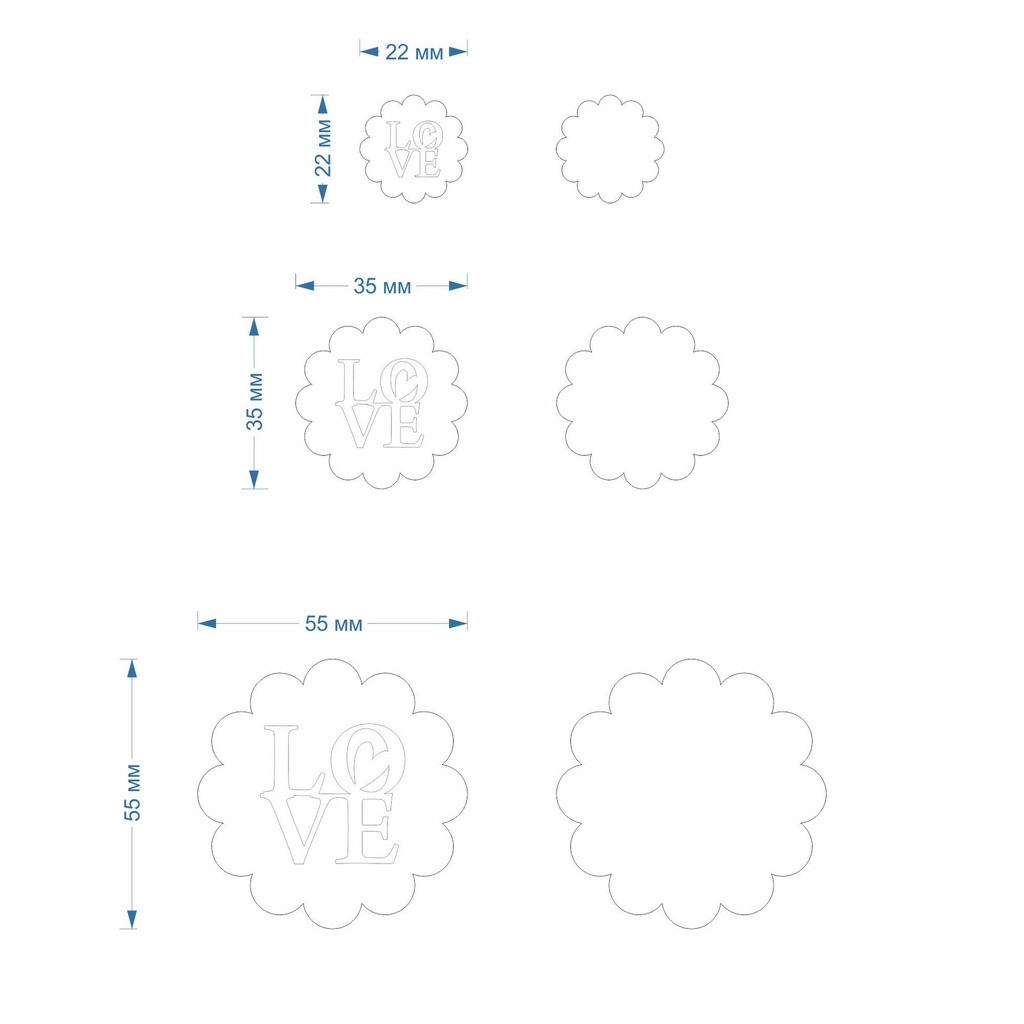 Scalloped circle, Love, St valentine's, Wedding, 3 Sizes, Digital STL File For 3D Printing, Polymer Clay Cutter, Earrings,Cookie,strong edge
