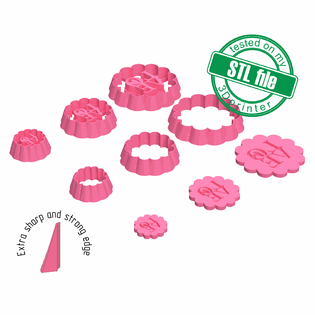 Scalloped circle, Love, St valentine's, Wedding, 3 Sizes, Digital STL File For 3D Printing, Polymer Clay Cutter, Earrings,Cookie,strong edge