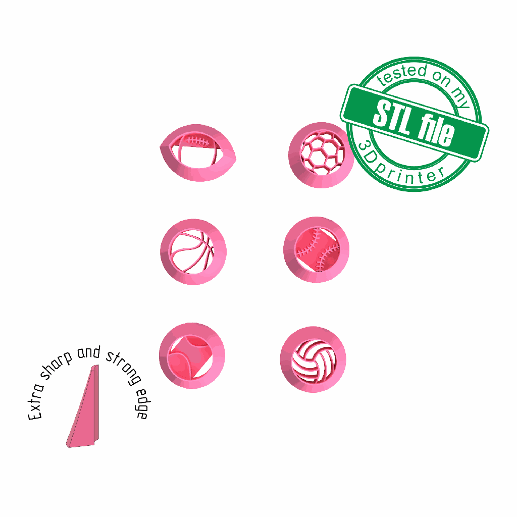 Set stud earrings Sport balls, mom's fan collection, Digital STL File For 3D Printing,Polymer Clay Cutter,Earrings, Cookie,sharp,strong edge