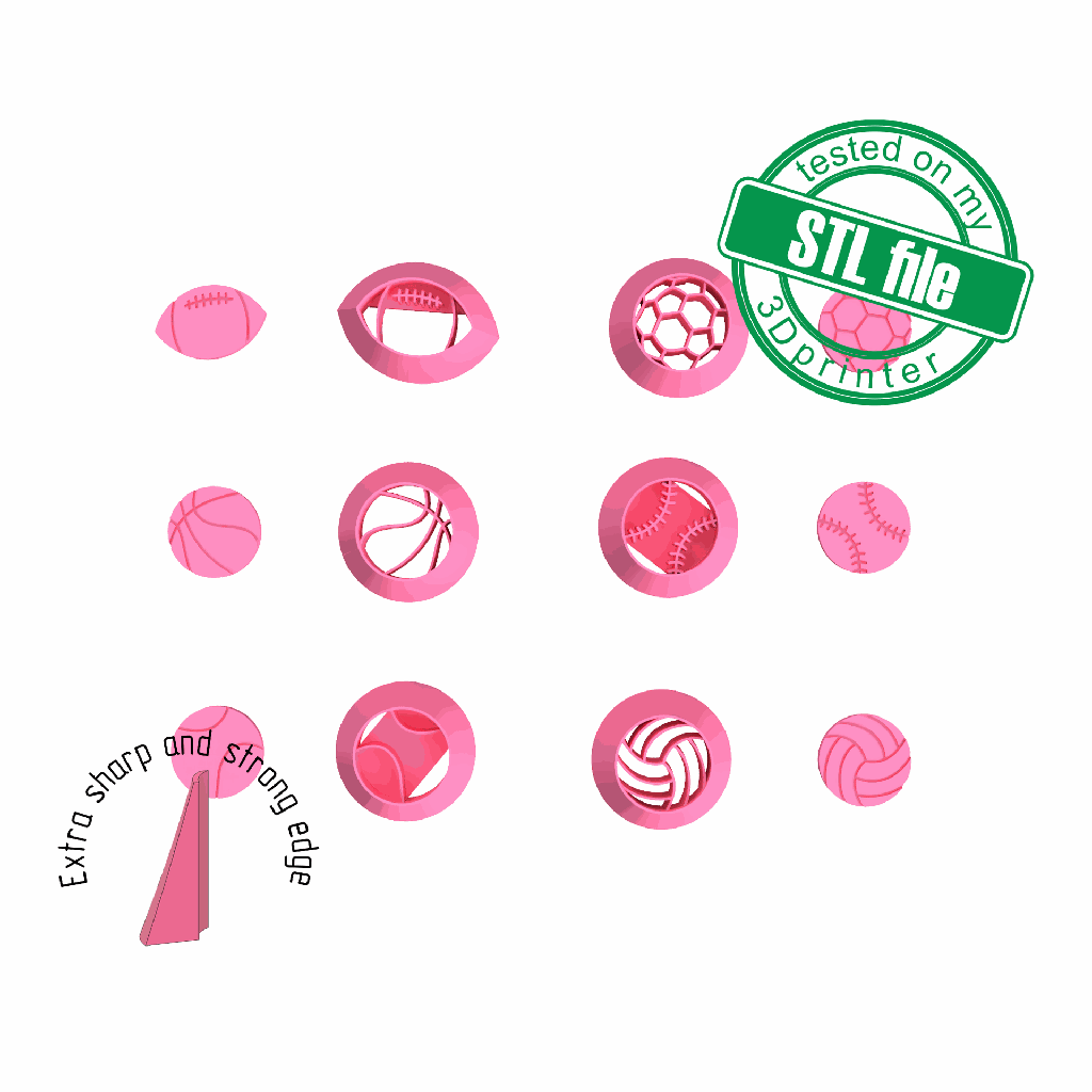 Set stud earrings Sport balls, mom's fan collection, Digital STL File For 3D Printing,Polymer Clay Cutter,Earrings, Cookie,sharp,strong edge