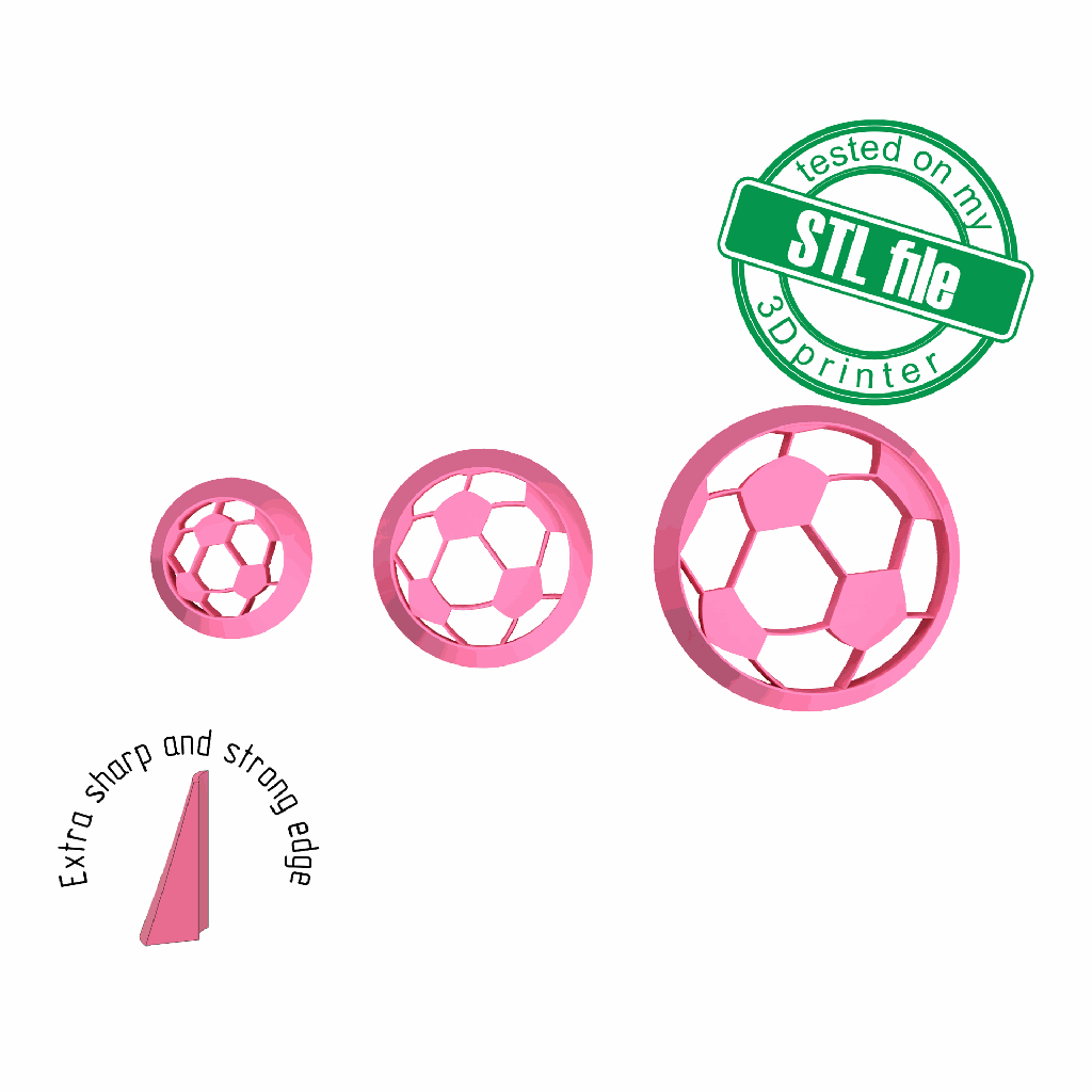 Soccer ball #2, Football mom collection, 3 Sizes, Digital STL File For 3D Printing, Polymer Clay Cutter,Earrings, Cookie, sharp, strong edge