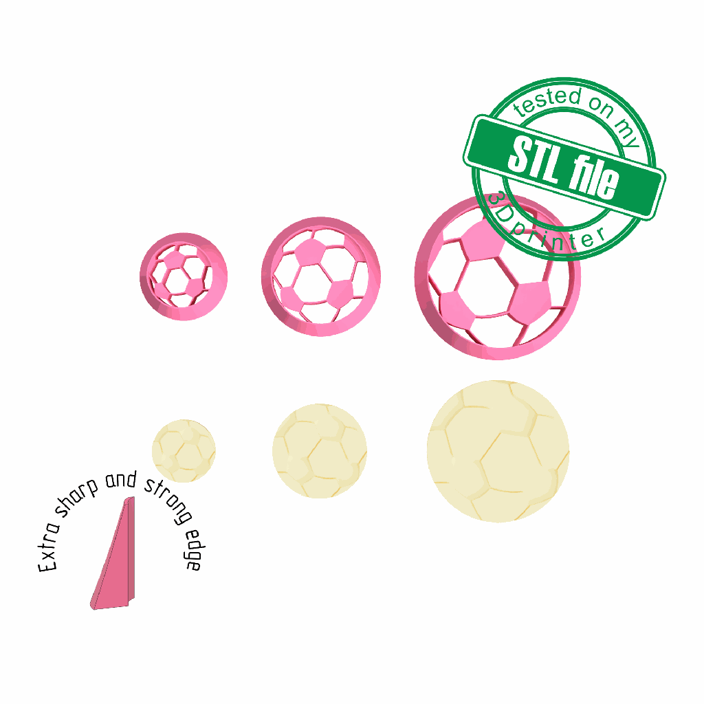 Soccer ball #2, Football mom collection, 3 Sizes, Digital STL File For 3D Printing, Polymer Clay Cutter,Earrings, Cookie, sharp, strong edge