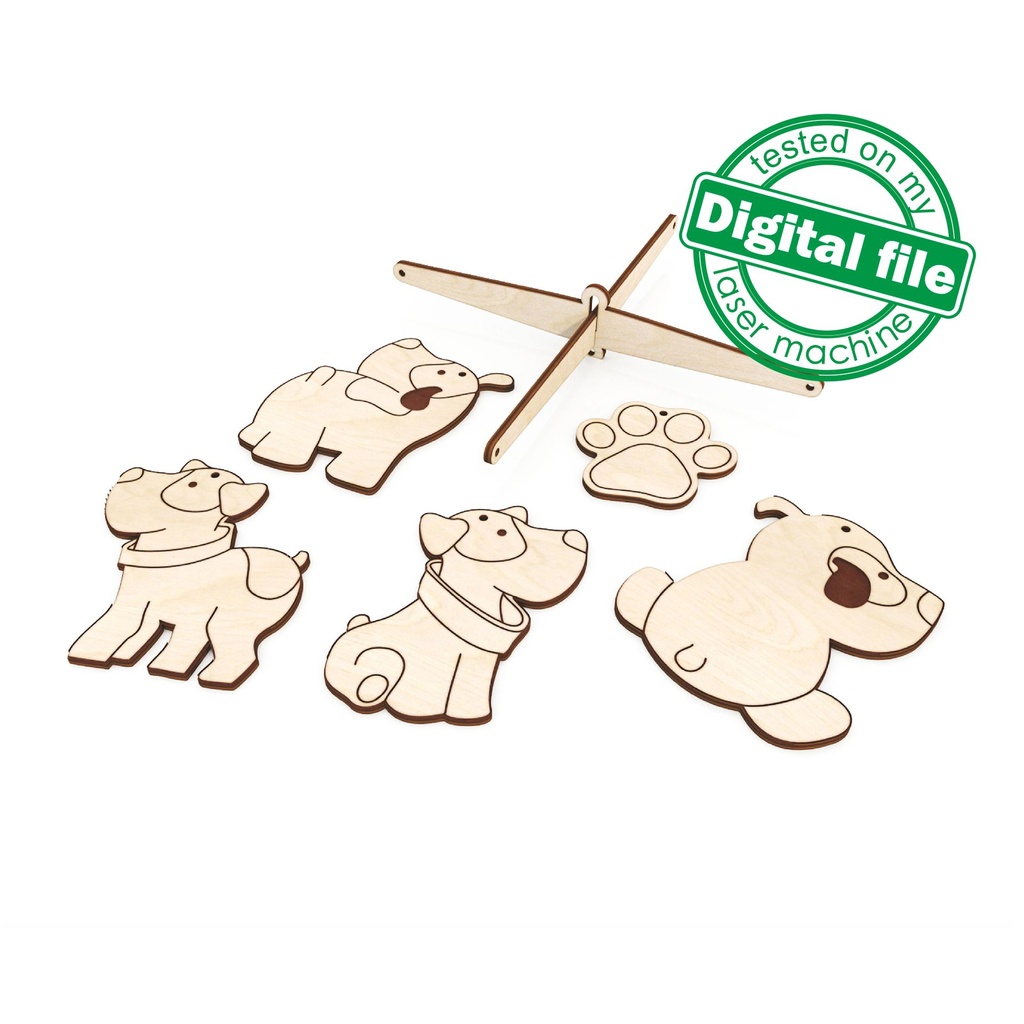 DXF, SVG files for laser baby mobile, Paint your own Puppies Nursery decor, Ready to paint, Kids craft and activity, Material 1/8'' (3.2 mm)