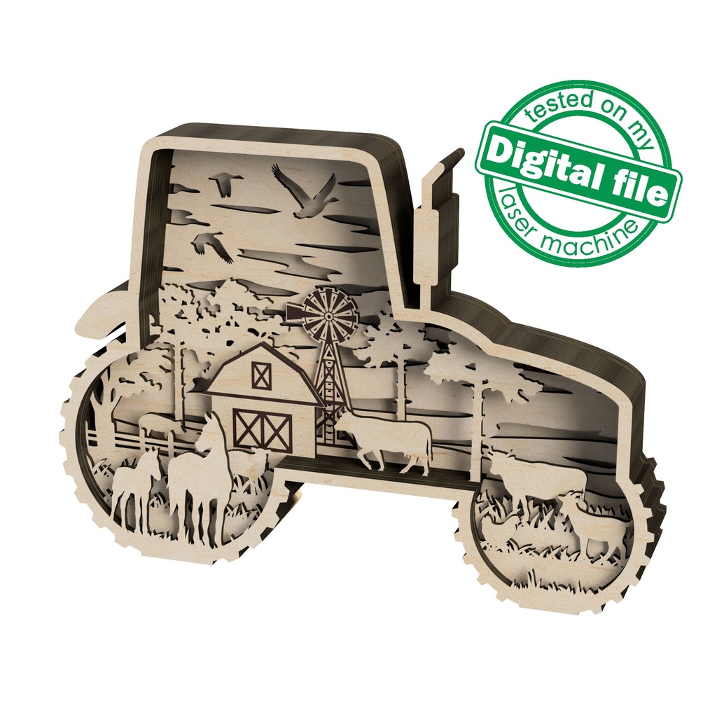 DXF, SVG files for laser Light box Car in winter forest, Shadowbox, Vector  project, Glowforge, Material thickness 1/8 inch (3.2 mm)