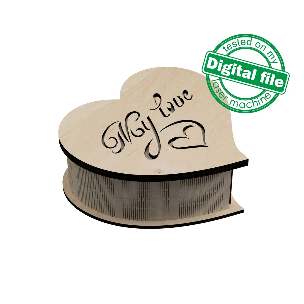 DXF, SVG files for laser Box My love, Graceful Heart, Wedding engagement ring box, Flexible Plywood, Material thickness 3.2 mm (1/8 inch)