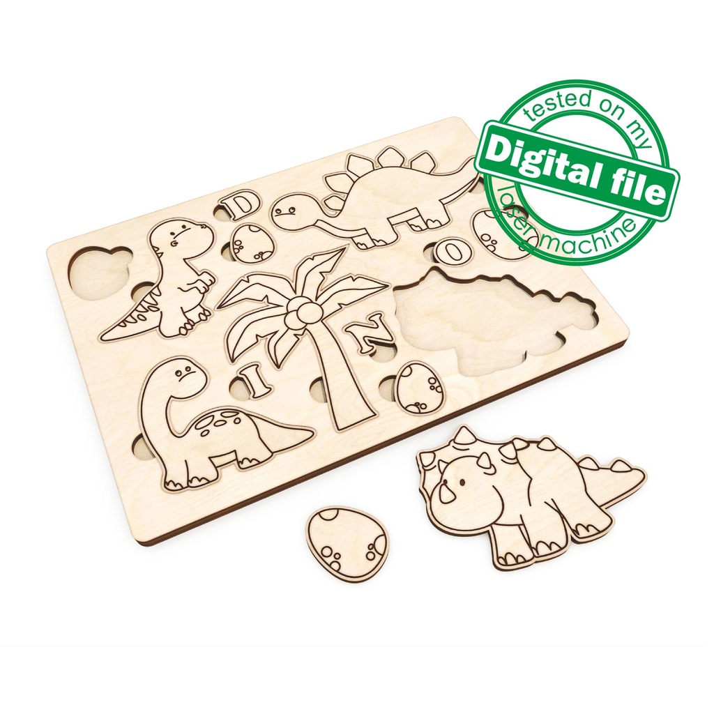 DXF, SVG, PDF files for laser cut Puzzle, Paint your own Dino, Ready to paint, Kids craft and activity, Montessori puzzles diy, engraving