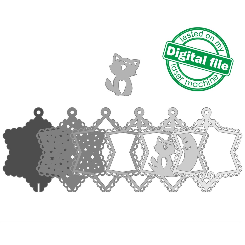 DXF, SVG files for laser Light-Up Multilayer Ornament, Home decor, Glowforge ready, Silhouette,Cricut, Nursery Decor, Little Cat on the moon