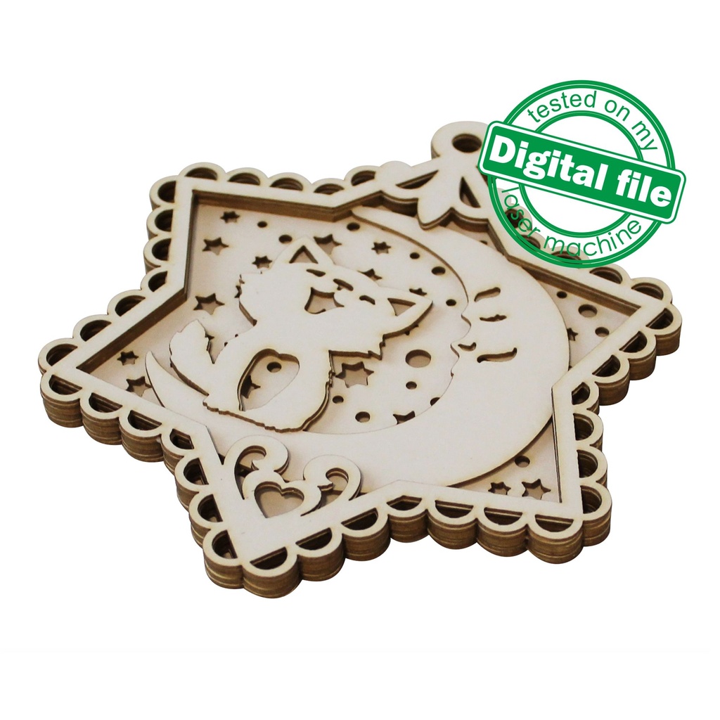 DXF, SVG files for laser Light-Up Multilayer Ornament, Home decor, Glowforge ready, Silhouette,Cricut, Nursery Decor, Little Cat on the moon