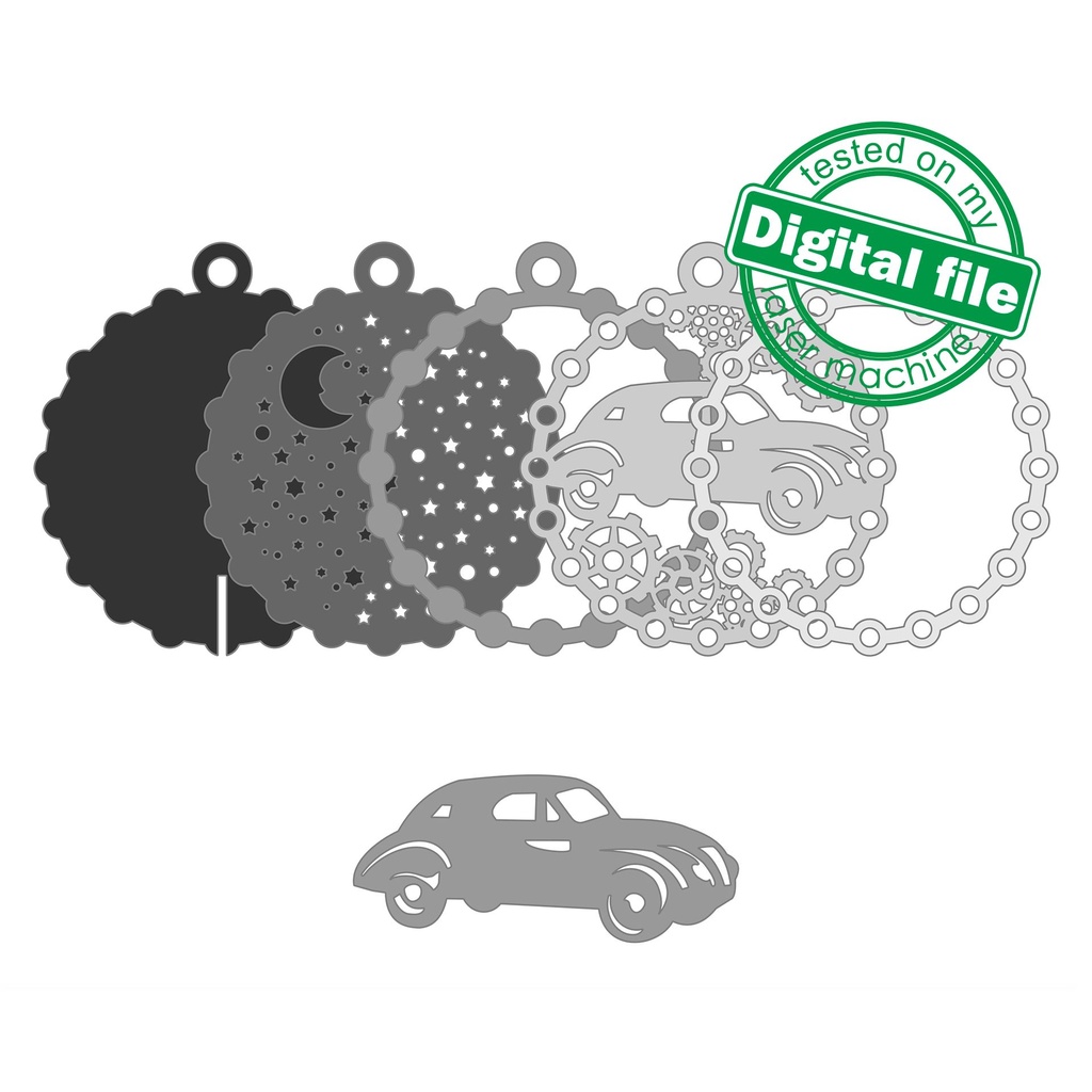 DXF, SVG files for laser Light-Up Multilayer Ornament, Home decor, Glowforge ready, Silhouette, Cricut, Nursery Decor, Сar and Gears