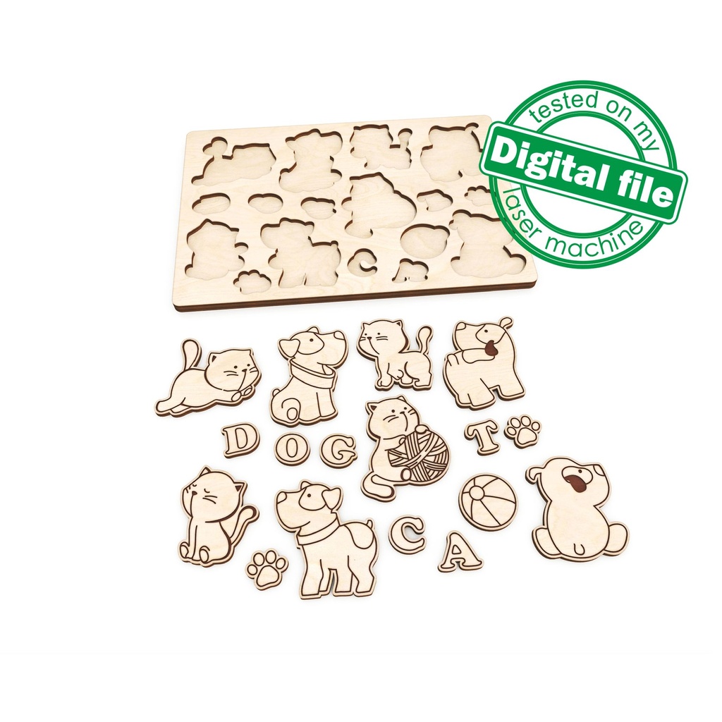 DXF, SVG, PDF files for laser cut Puzzle, Paint your own Cats&Dogs, Ready to paint, Kids craft and activity,Montessori puzzles diy,engraving