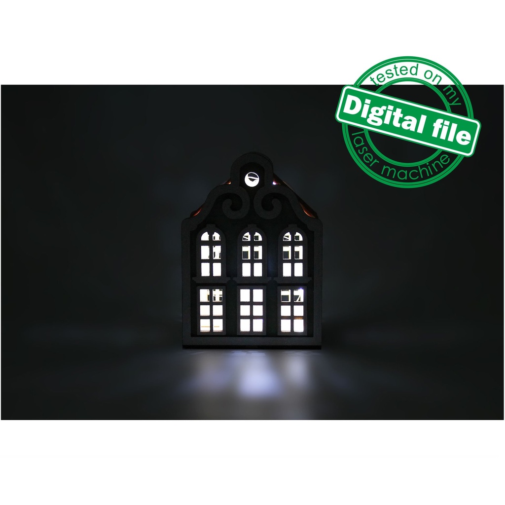 DXF, SVG files for laser Illuminated decorative Scandinavian house, Night light, Christmas Nursery decor, Glowforge, Material 1/8'' (3.2 mm)