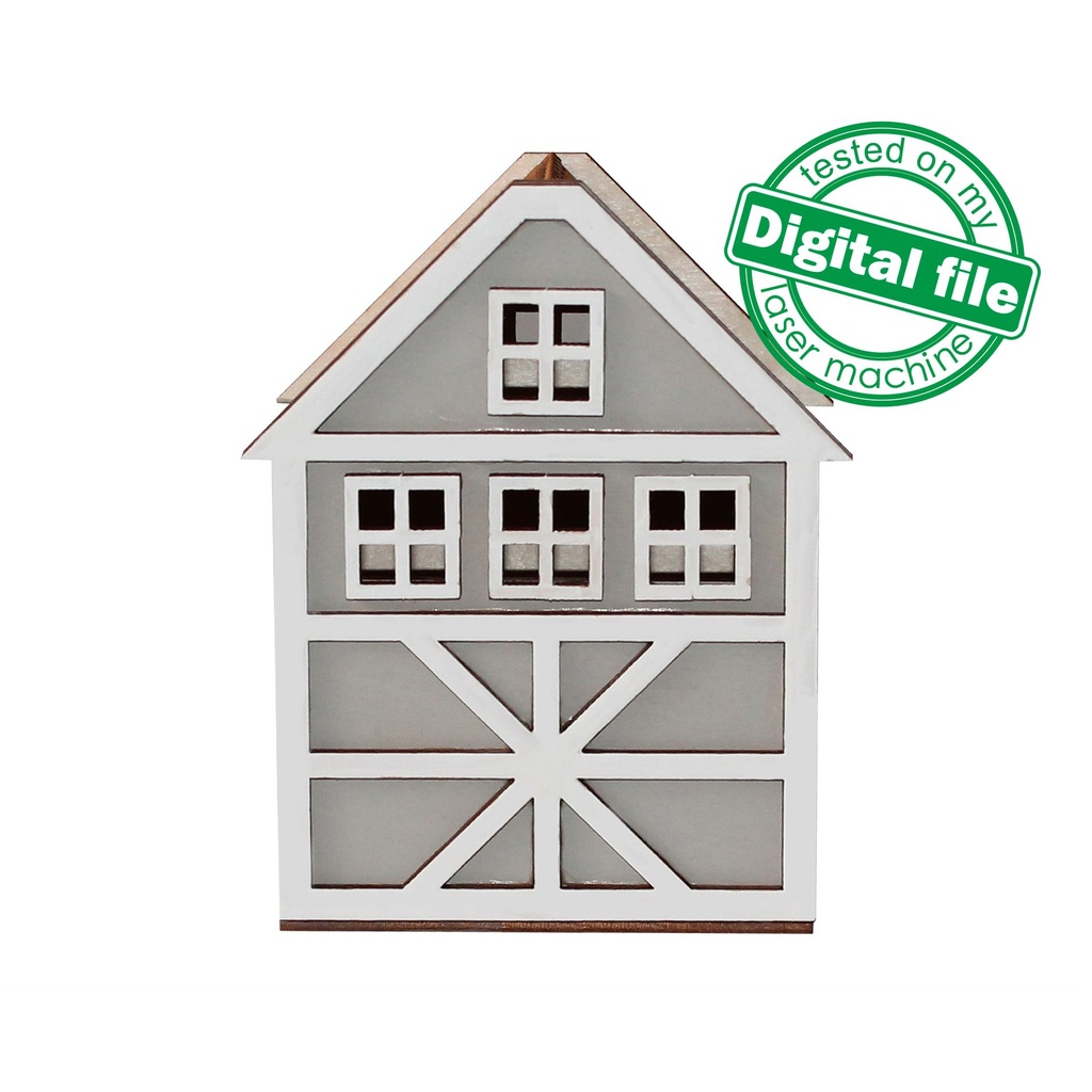 DXF, SVG files for laser Illuminated decorative Scandinavian house, Night light, Christmas Nursery decor, Glowforge, Material 1/8'' (3.2 mm)