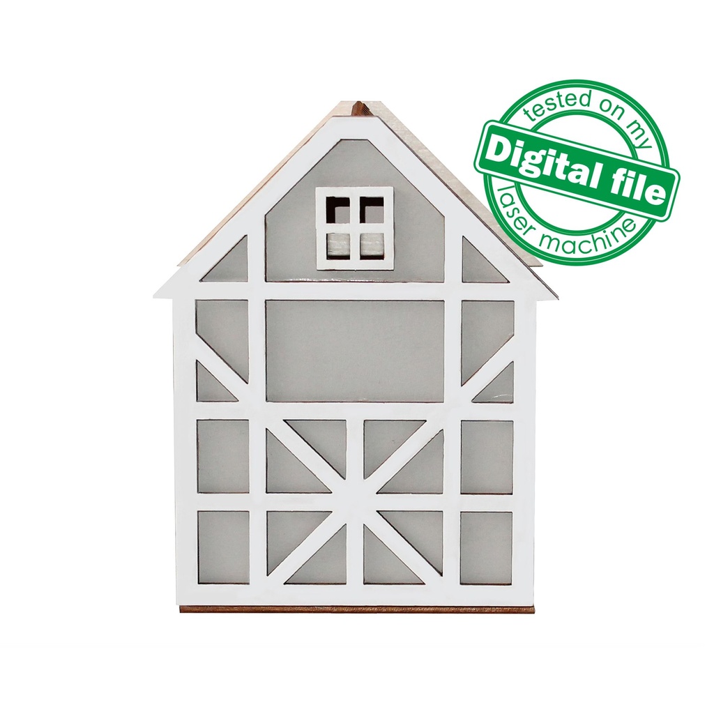 DXF, SVG files for laser Illuminated decorative Scandinavian house, Night light, Christmas Nursery decor, Glowforge, Material 1/8'' (3.2 mm)