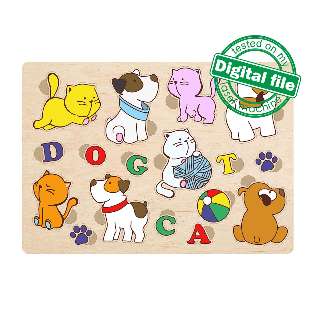 DXF, SVG, PDF files for laser cut Puzzle, Paint your own Cats&Dogs, Ready to paint, Kids craft and activity,Montessori puzzles diy,engraving