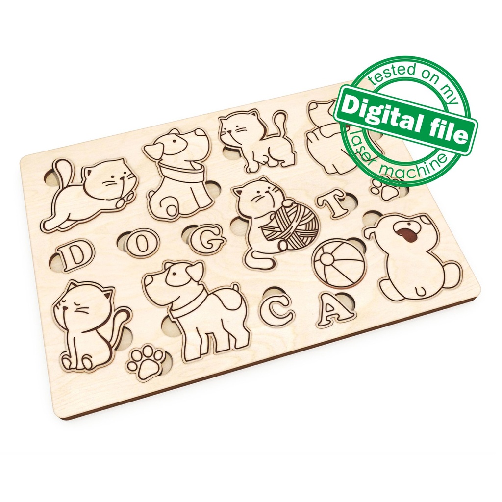 DXF, SVG, PDF files for laser cut Puzzle, Paint your own Cats&Dogs, Ready to paint, Kids craft and activity,Montessori puzzles diy,engraving