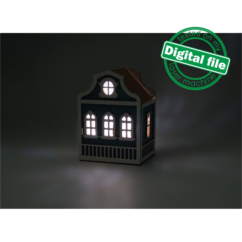 DXF, SVG files for laser Illuminated decorative Scandinavian house, Night light, Christmas Nursery decor, Glowforge, Material 1/8'' (3.2 mm)