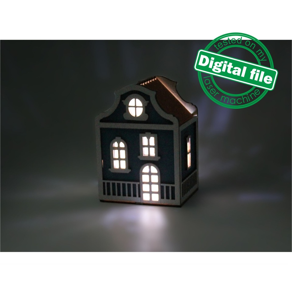 DXF, SVG files for laser Illuminated decorative Scandinavian house, Night light, Christmas Nursery decor, Glowforge, Material 1/8'' (3.2 mm)