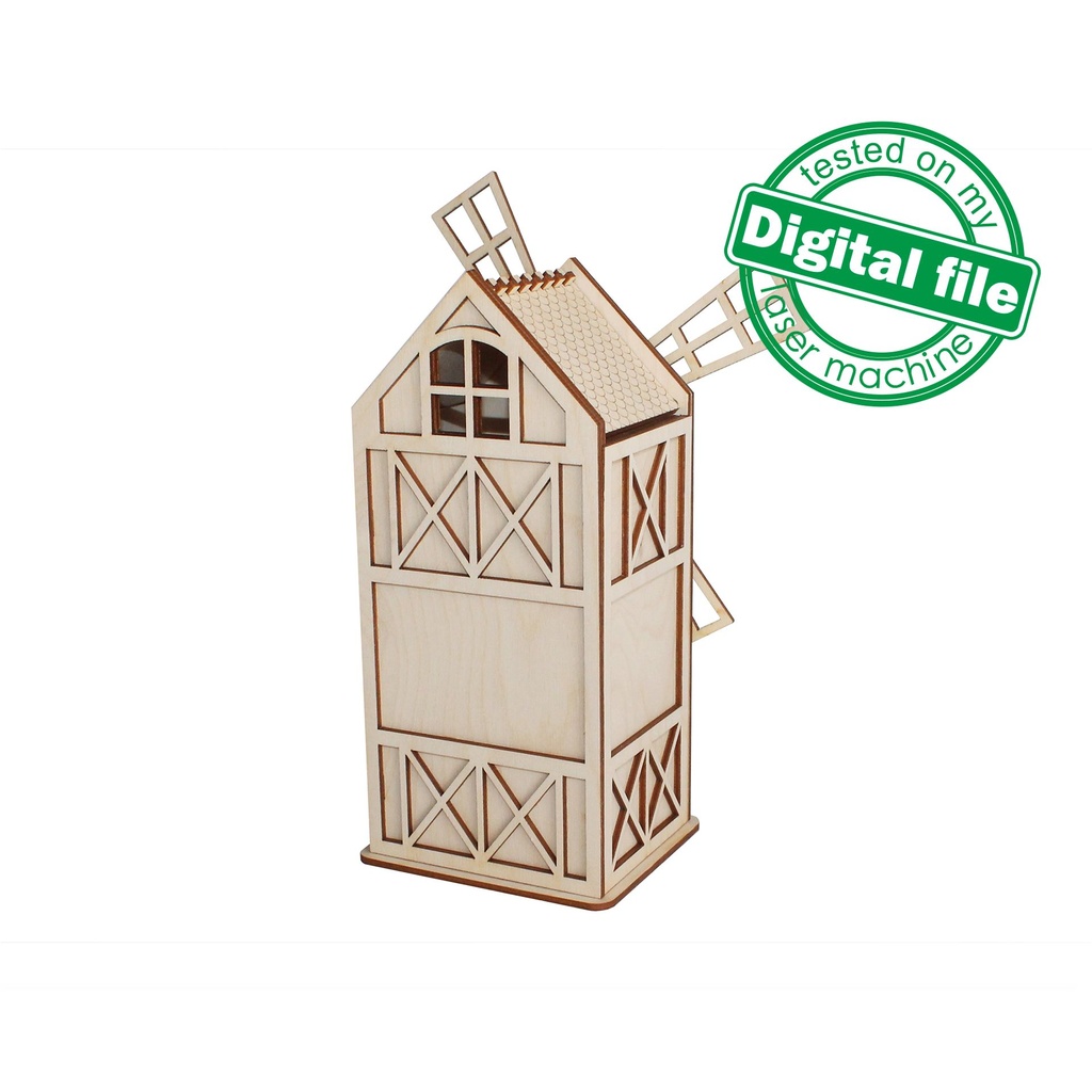 DXF, SVG files for laser Light-up Wooden windmill, tea light candle holder, Christmas Nursery decor, Glowforge, Material 1/8'' (3.2 mm)