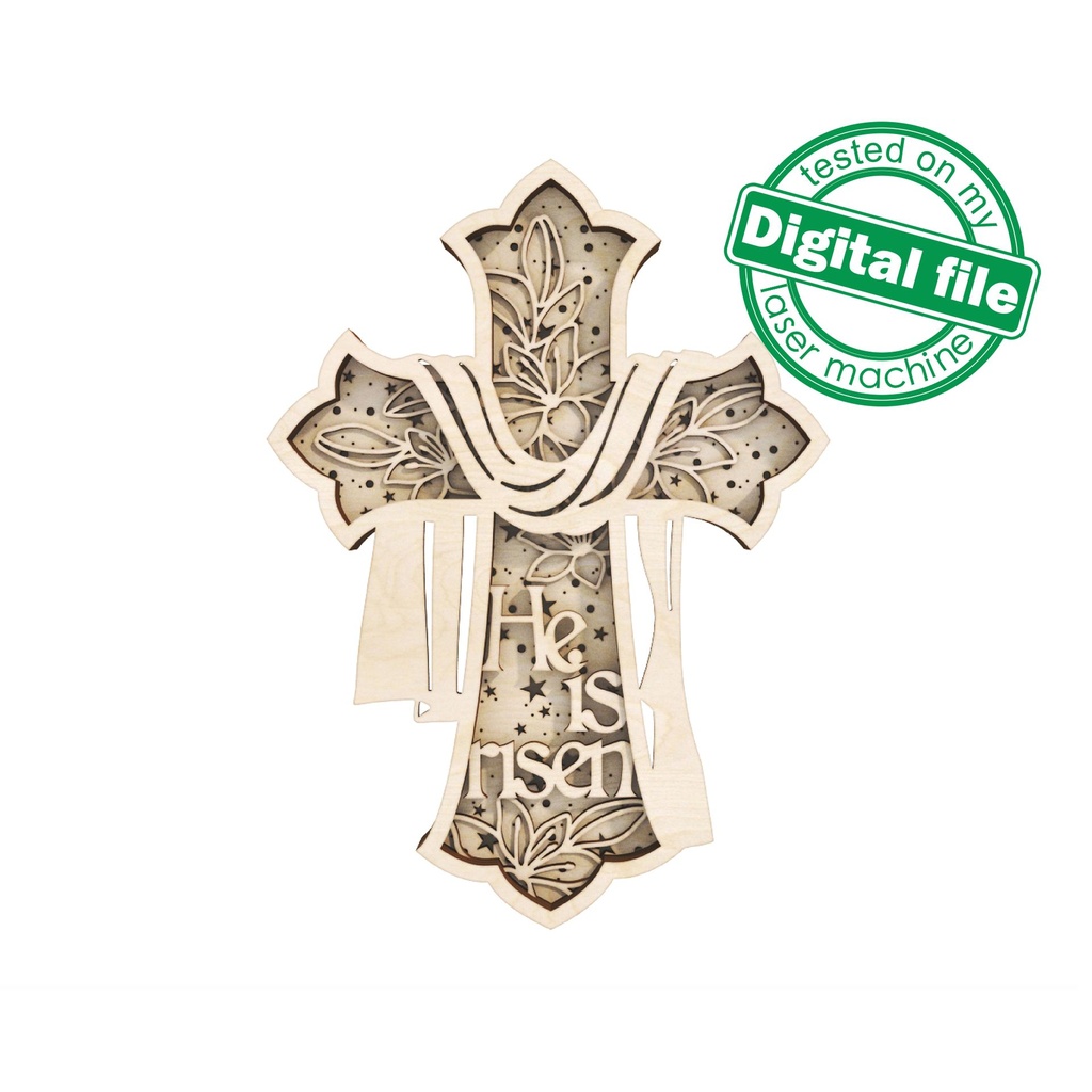 DXF, SVG files for laser Light Cross He is risen, Nativity scene baby jesus, Christmas Ornament, Glowforge, Layered Ornament pattern