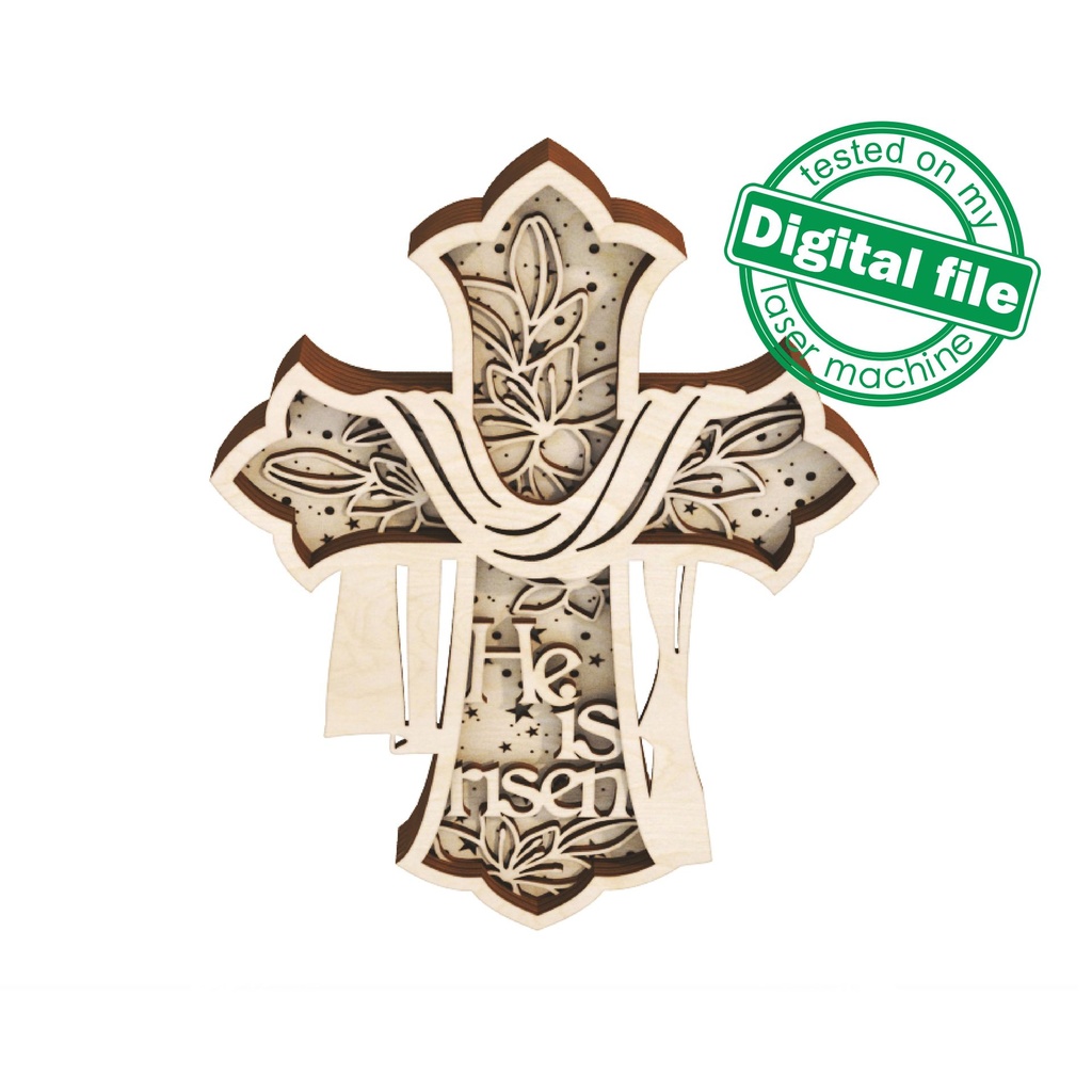 DXF, SVG files for laser Light Cross He is risen, Nativity scene baby jesus, Christmas Ornament, Glowforge, Layered Ornament pattern