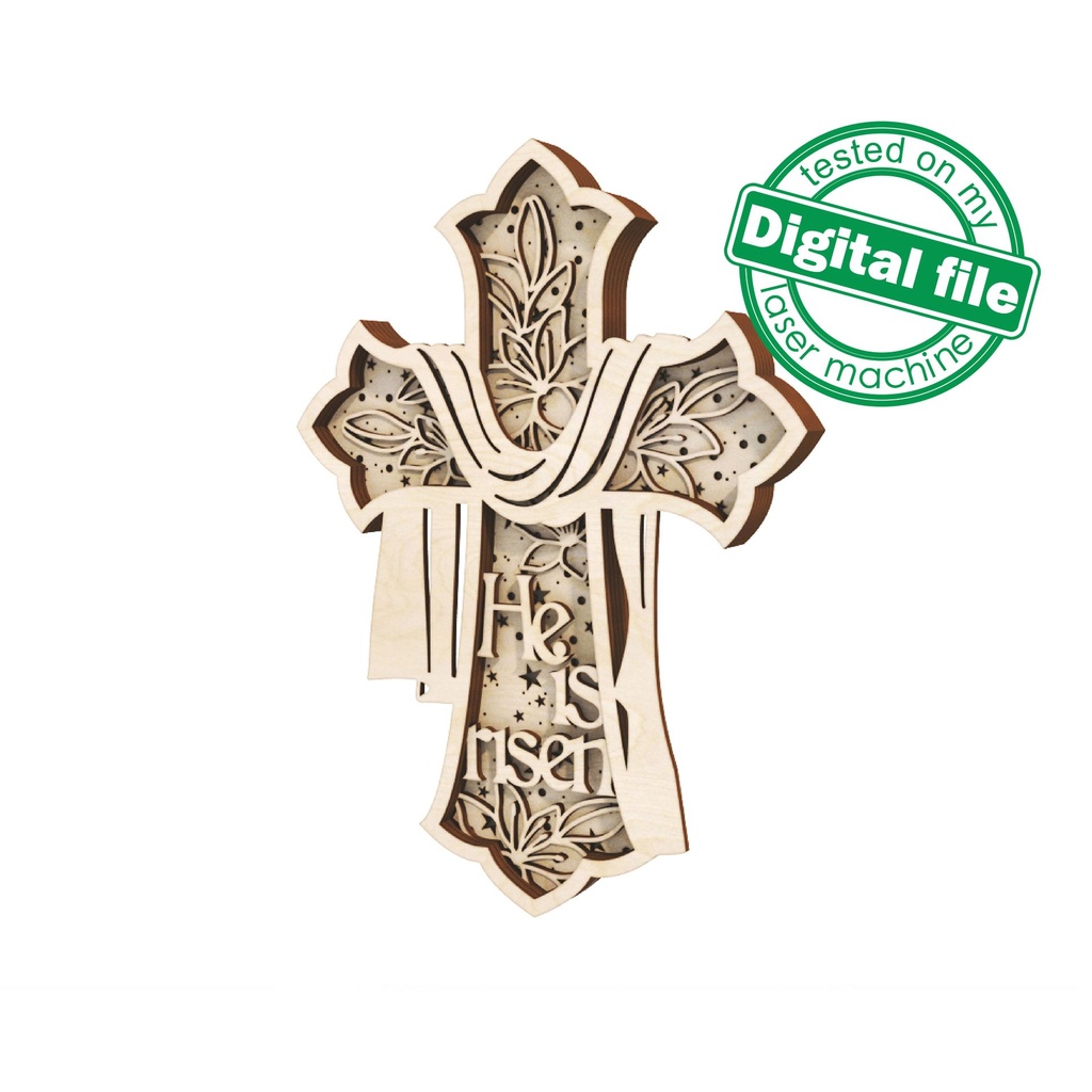 DXF, SVG files for laser Light Cross He is risen, Nativity scene baby jesus, Christmas Ornament, Glowforge, Layered Ornament pattern