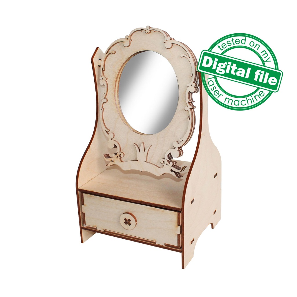 DXF, SVG files for laser Dressing table with mirror,female boudoir for applying makeup,Nursery decor,Princesse doll, Material 3.2 mm (1/8'')