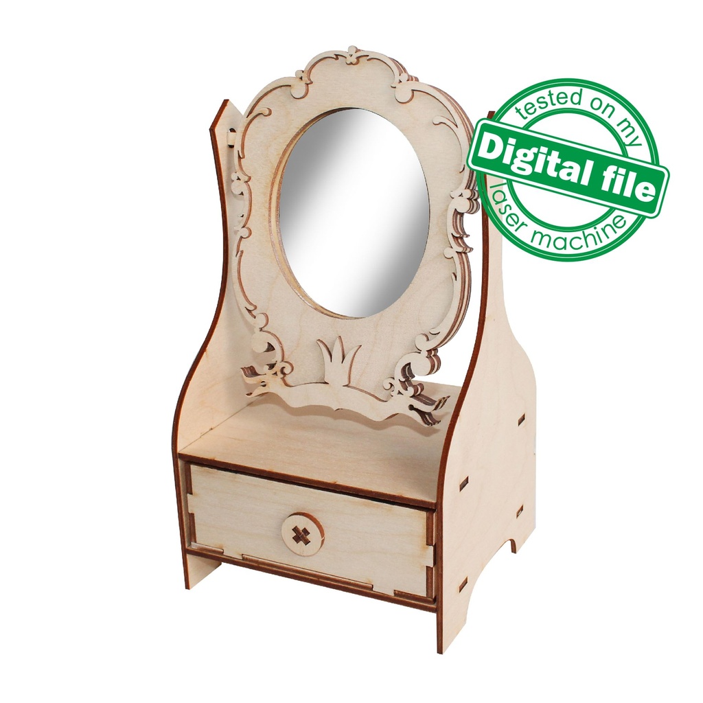 DXF, SVG files for laser Dressing table with mirror,female boudoir for applying makeup,Nursery decor,Princesse doll, Material 3.2 mm (1/8'')