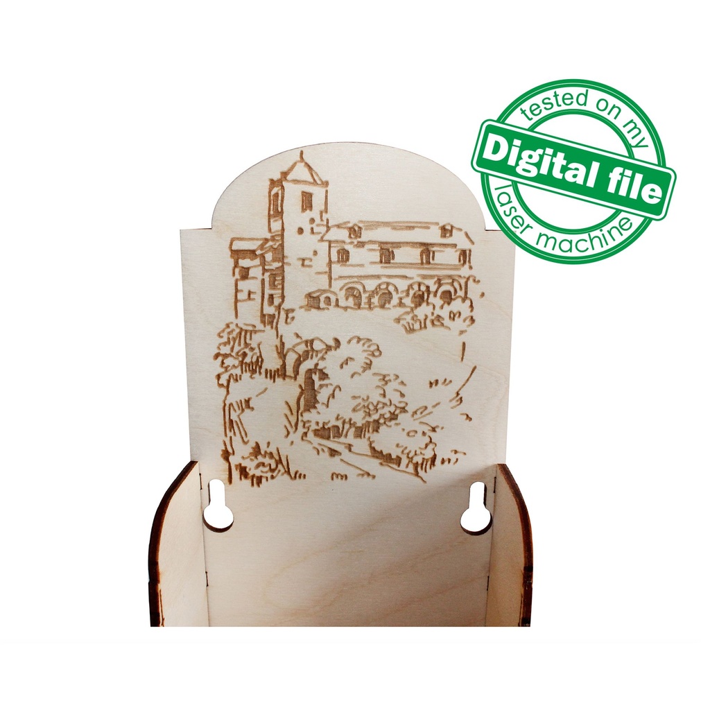 DXF, SVG files for laser Gift Wine box Tuscany, Living hinge, flexible plywood, engraved retro pattern, Glowforge, Material 1/8'' (3.2 mm)