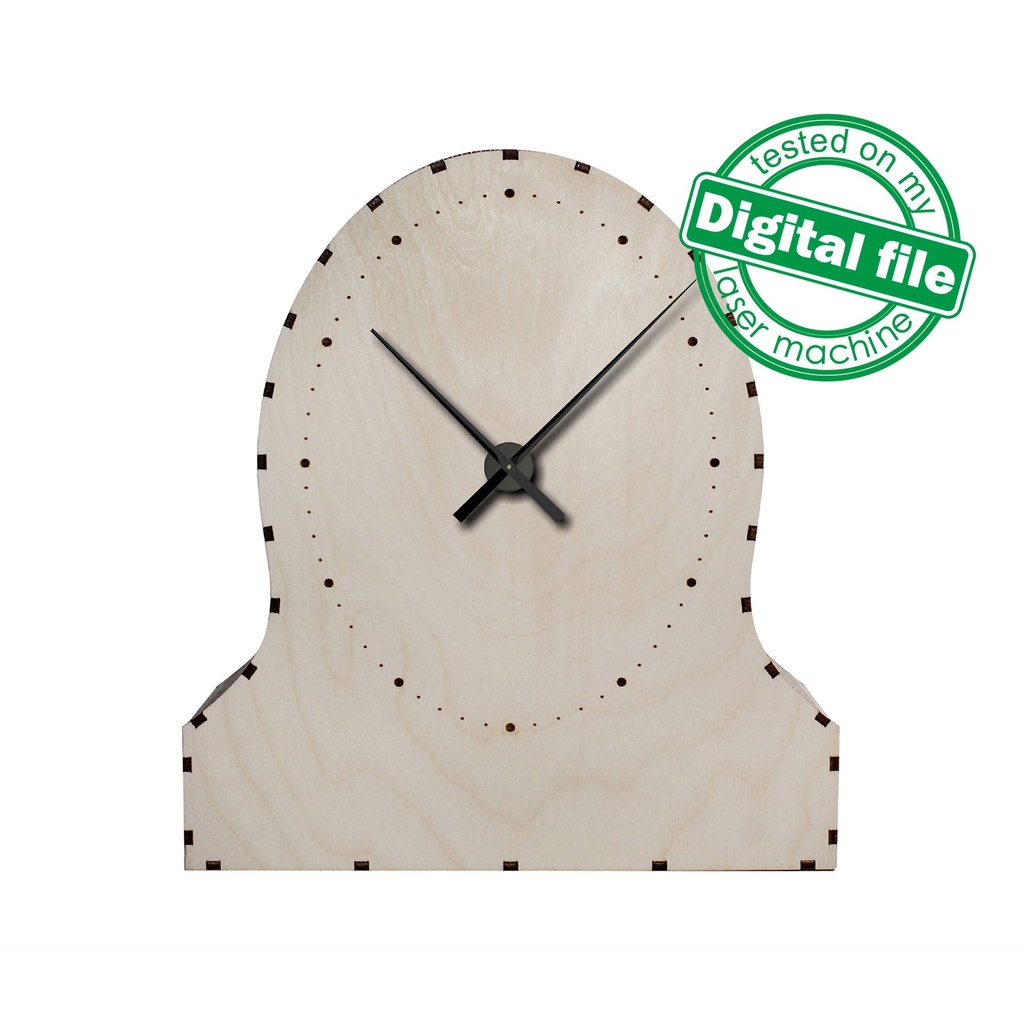 DXF, SVG files for laser Unique Modern Mantel clock, flexible plywood, Glowforge ready, Engraved clock face, Material 1/8'' (3.2 mm)