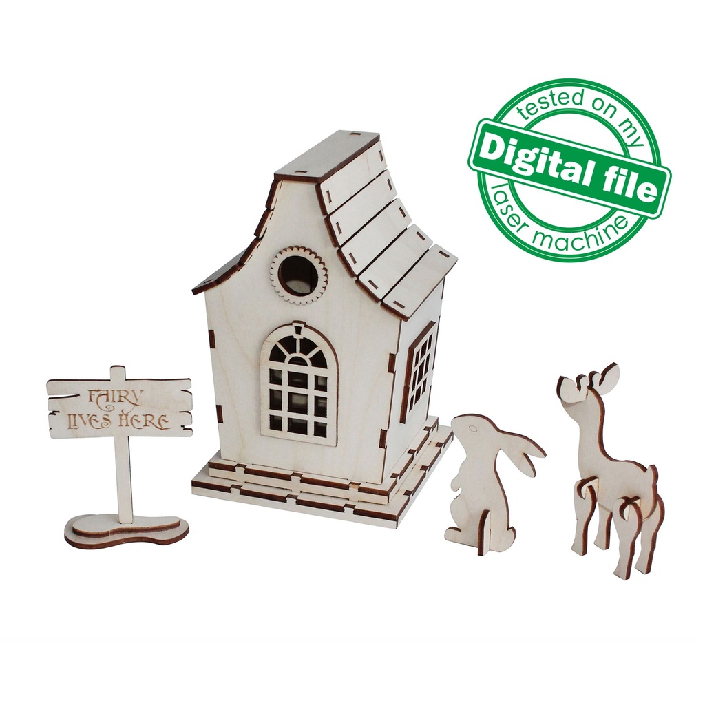 DXF, SVG files for laser Fairy Doll House, Little deer, Cute Rabbit, Nursery decor, Ready to paint, Material 1/8'' (3.2 mm)