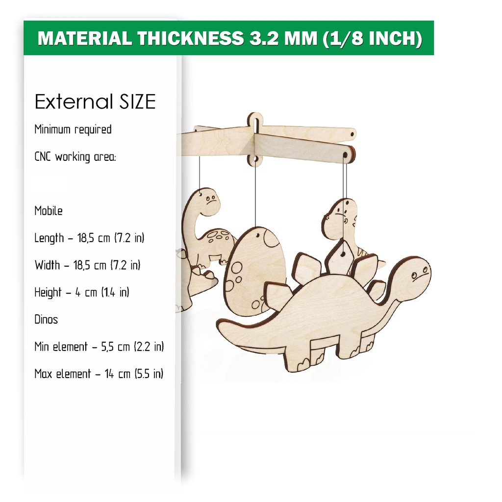 DXF, SVG files for laser baby mobile, Paint your own Dinos Nursery decor, Ready to paint, Kids craft and activity, Material 1/8'' (3.2 mm)